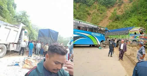 कपिलवस्तुमा बस र ट्रक ठोक्किँदा चालकको मृत्यु, ११ जना घाइते